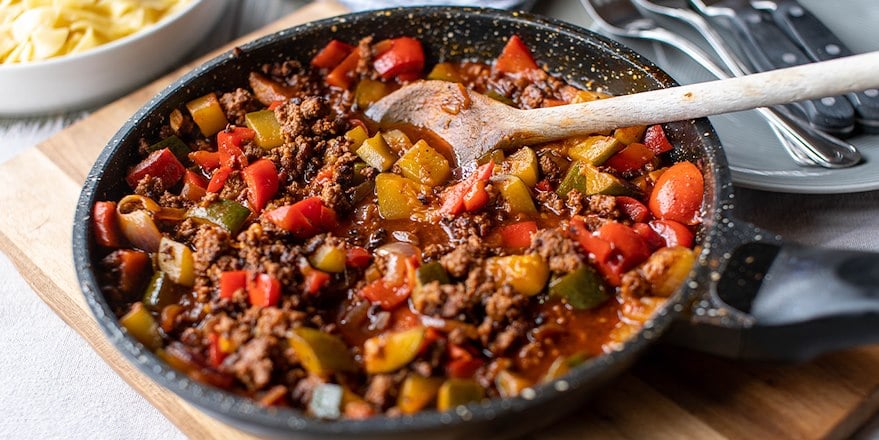 Stuffed peppers in a skillet