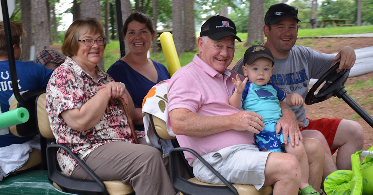 Large group in a golf cart