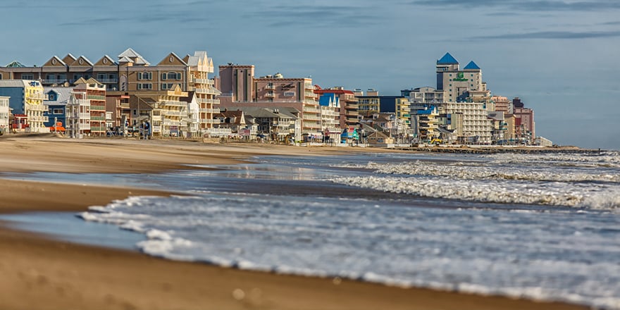 Ocean City, Maryland shoreline with buildings