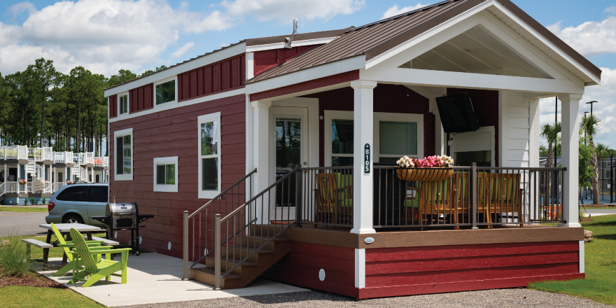 Red cottage with front porch