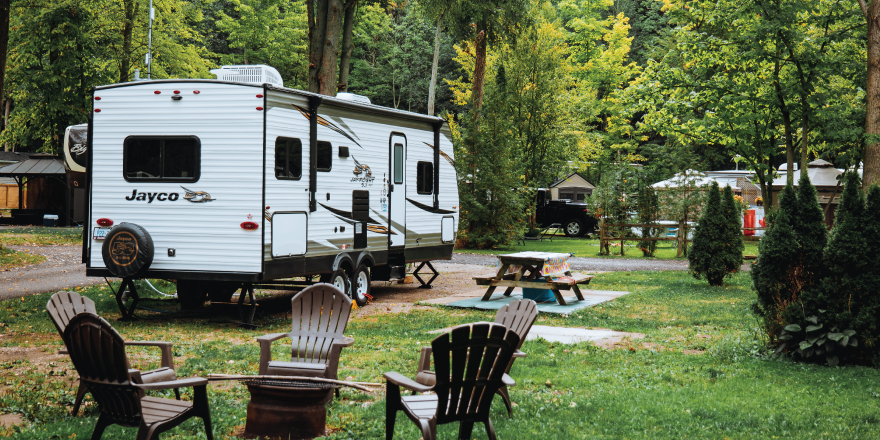 RV at wooded campground