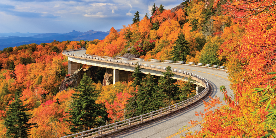 Fall foliage along roadway in Blue Ridge Mountains